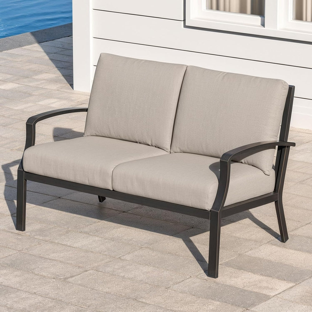 Never-Rust Aluminum Outdoor Loveseat, Modern Patio Loveseat Couch with Deep S...