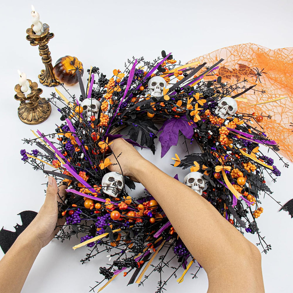 LLZLL Halloween Wreaths for Front Door 22 Inch Halloween Wreath Artificial Sk...