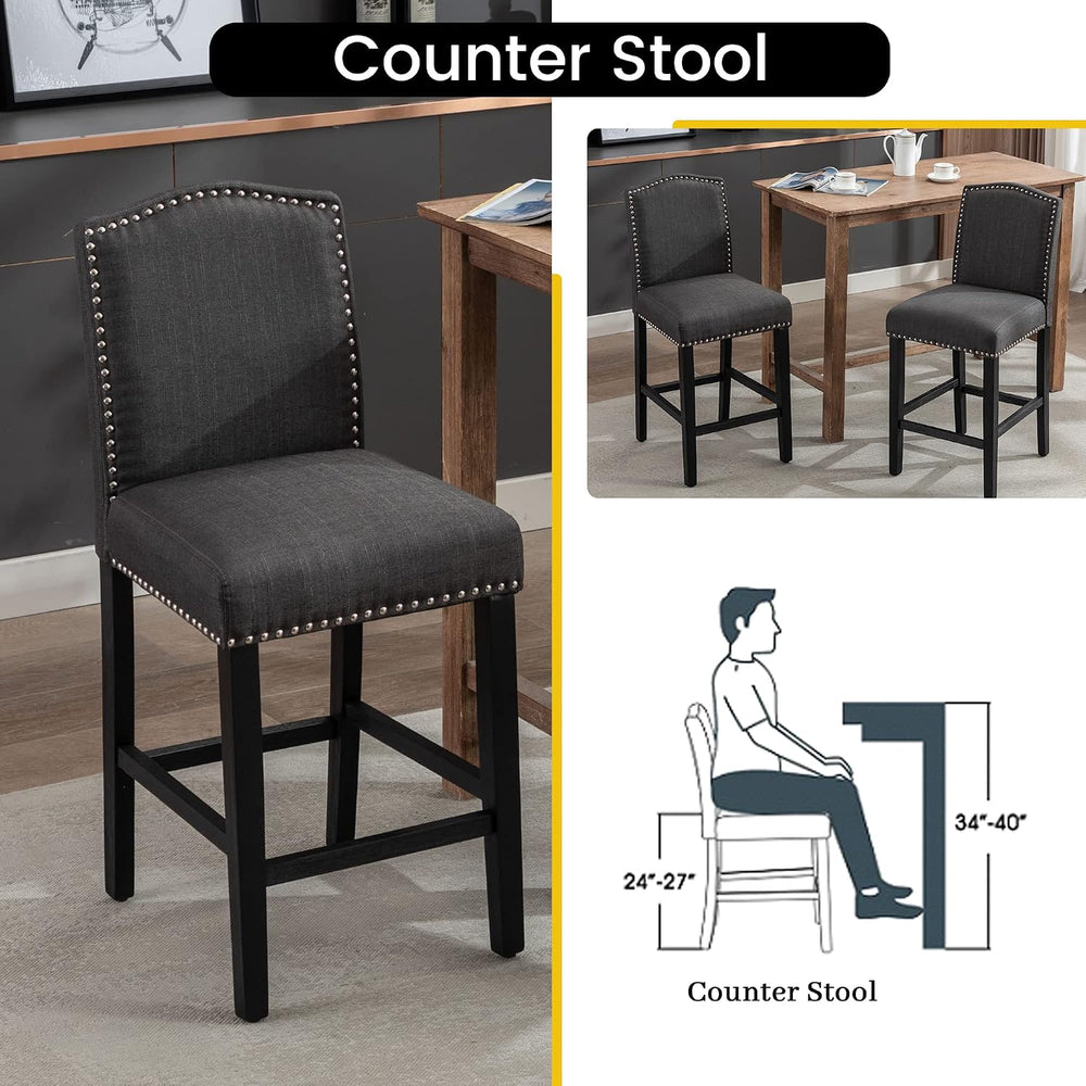 KCC Counter Height Bar Stool 26 Inches,Fabric Barstool Set of 4,Gray