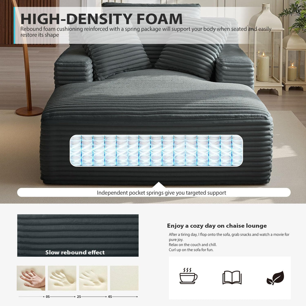 50 Inch Chaise Lounge Chair Indoor, Oversized Corduroy Upholstered Boneless S...