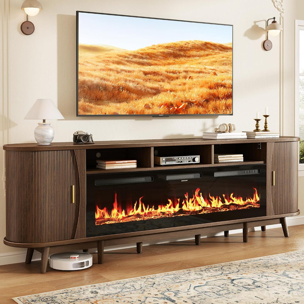97" Fireplace TV Stand for 100" TV, Mid Century Modern Entertainmen...