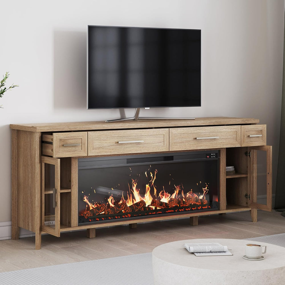 BELLEZE 74" Apex Extra Large TV Stand with 48" Electric Fireplace -...