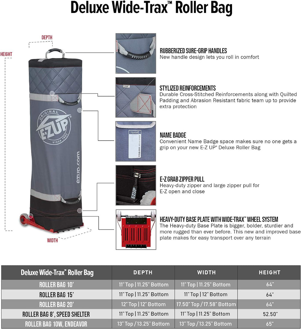 E-Z UP Deluxe Wide-Trax Roller Bag, fits 10' x 10' Canopy Pop-Up Tent