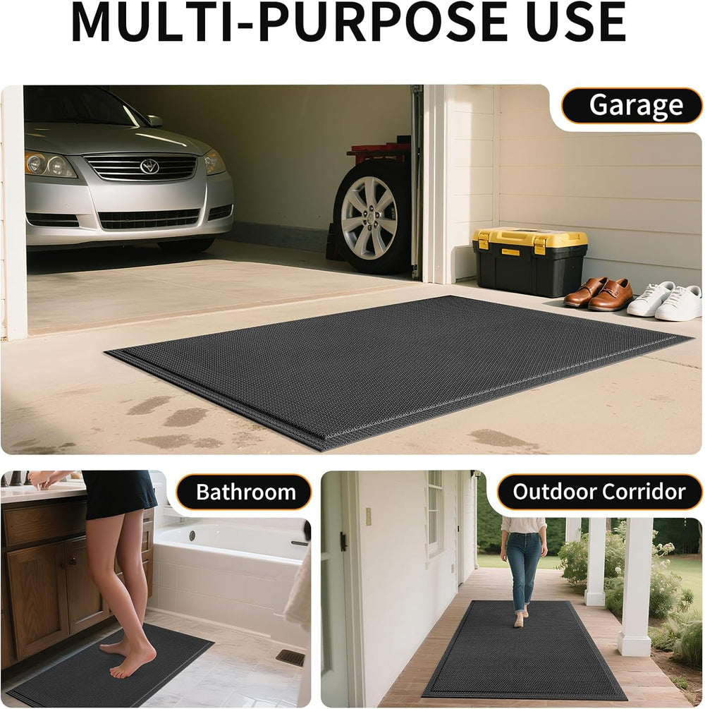 Front Door Mat Outside Entrance Drainage Doormat Black 24"x35"