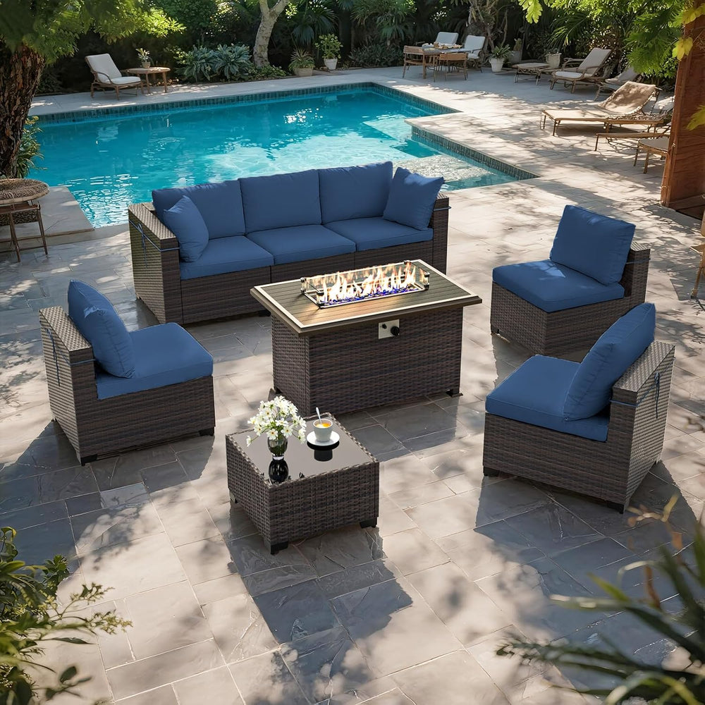 ALAULM Patio Furniture Set with Fire Pit Table 55000 BTU, Outdoor Sectional w...