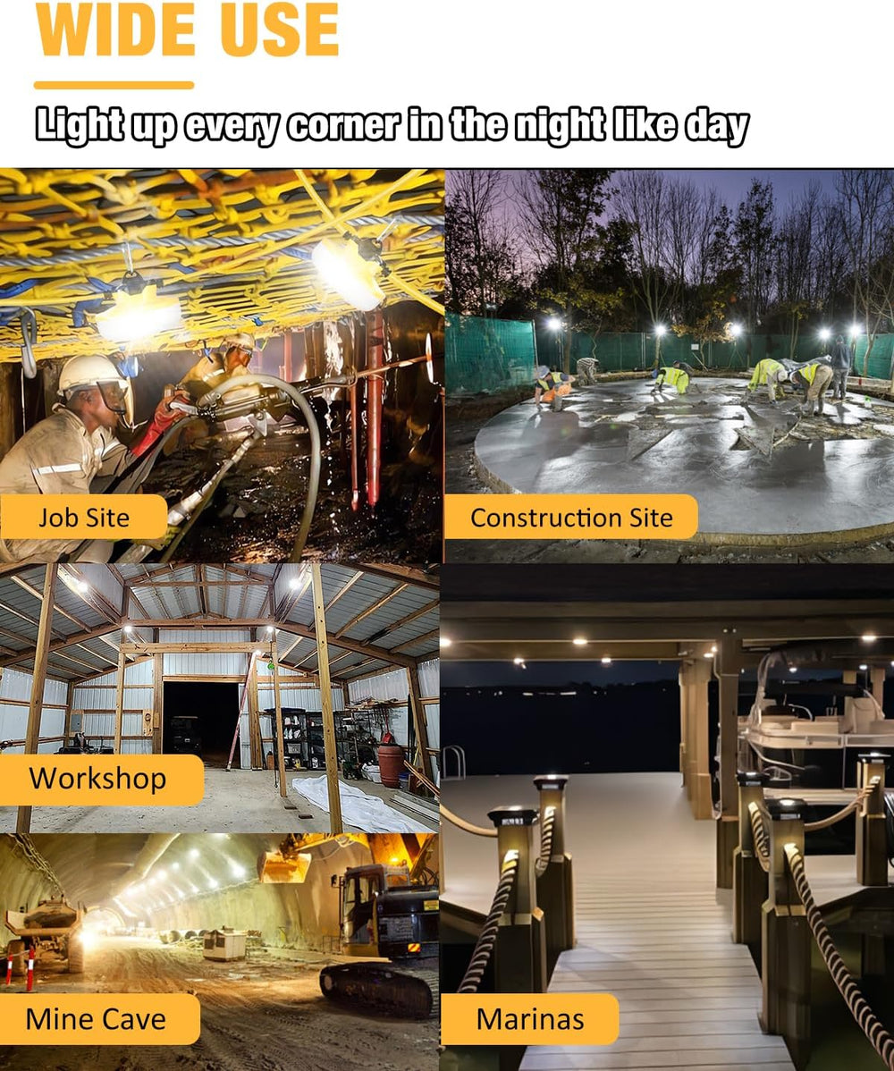 LED Construction String Light 100FT, 130W 16000Lm Industrial LED String Work ...