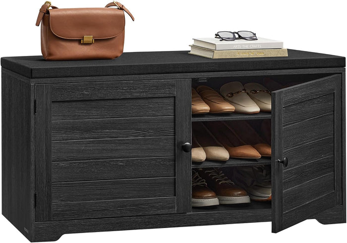 VASAGLE 3-Tier Shoe Storage Bench with Cushion, 14 x 39.8 x 20.7 Inches