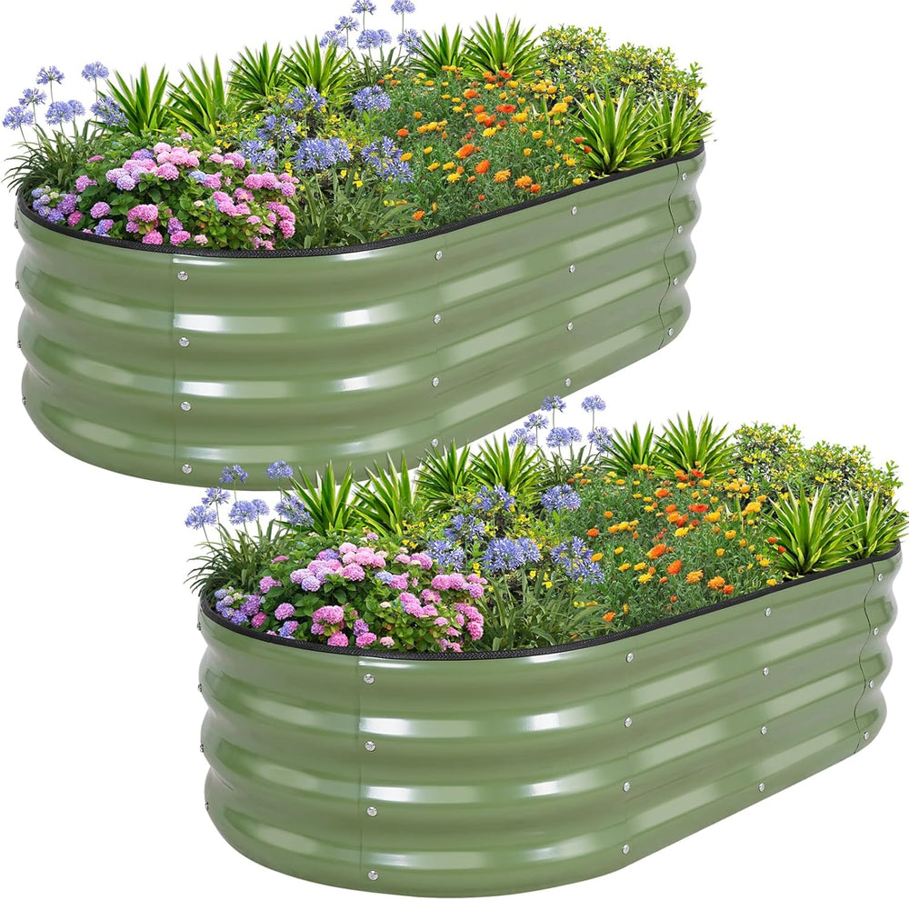 1MORE Galvanized Raised Garden Bed Outdoor,Planter Bed 4x2x1ft,Green,2-Pk