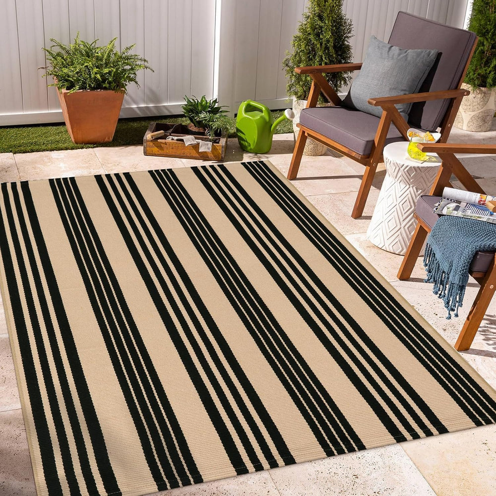 OJIA Outdoor Area Rugs 4'x6', Black and Tan Patio Rug Fall Porch Decor