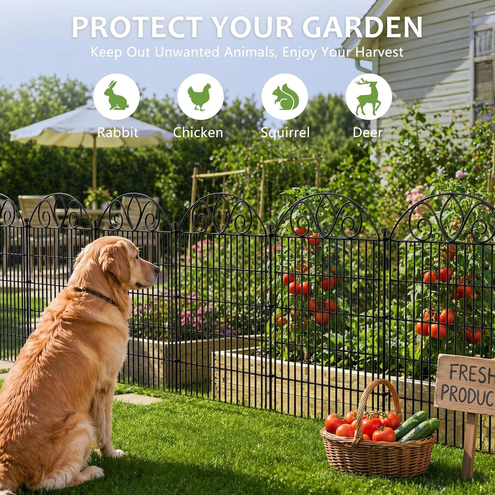 No Dig Garden Fence Outdoor for Yard, 5 Panels with Gate