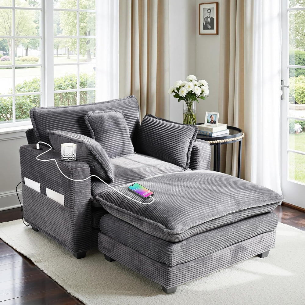 Gexpusm Oversized Chaise Lounge Chair Indoor with Ottoman (Grey)
