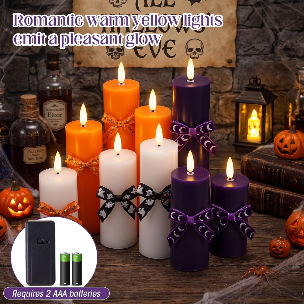 Retisee 9 Pcs Halloween Flameless Pillar Candle with Remote Halloween Decor