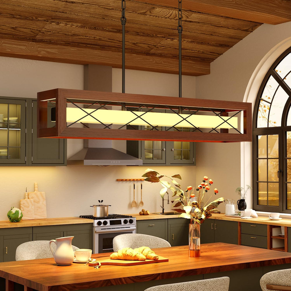 39.4" Wood Kitchen Island Lighting, Farmhouse Dining Room Light Fixture 34W