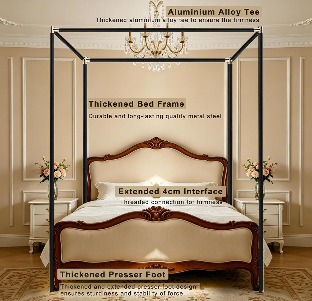 Stainless Steel Canopy Bed Frame Queen Size, Thicken Queen Canopy Frame for M...