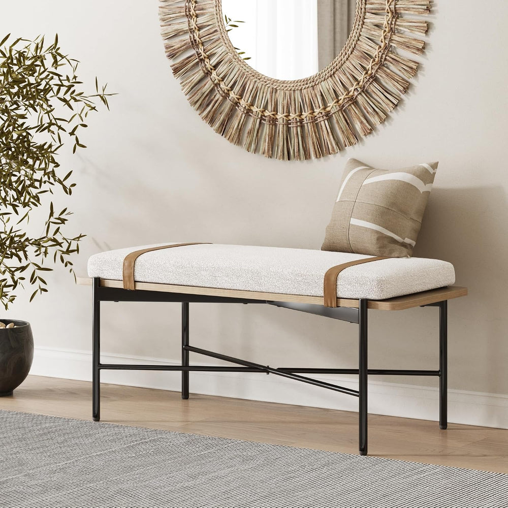 Nathan James Thatcher Upholstered Entryway Bench with Removable Boucle Cushio...