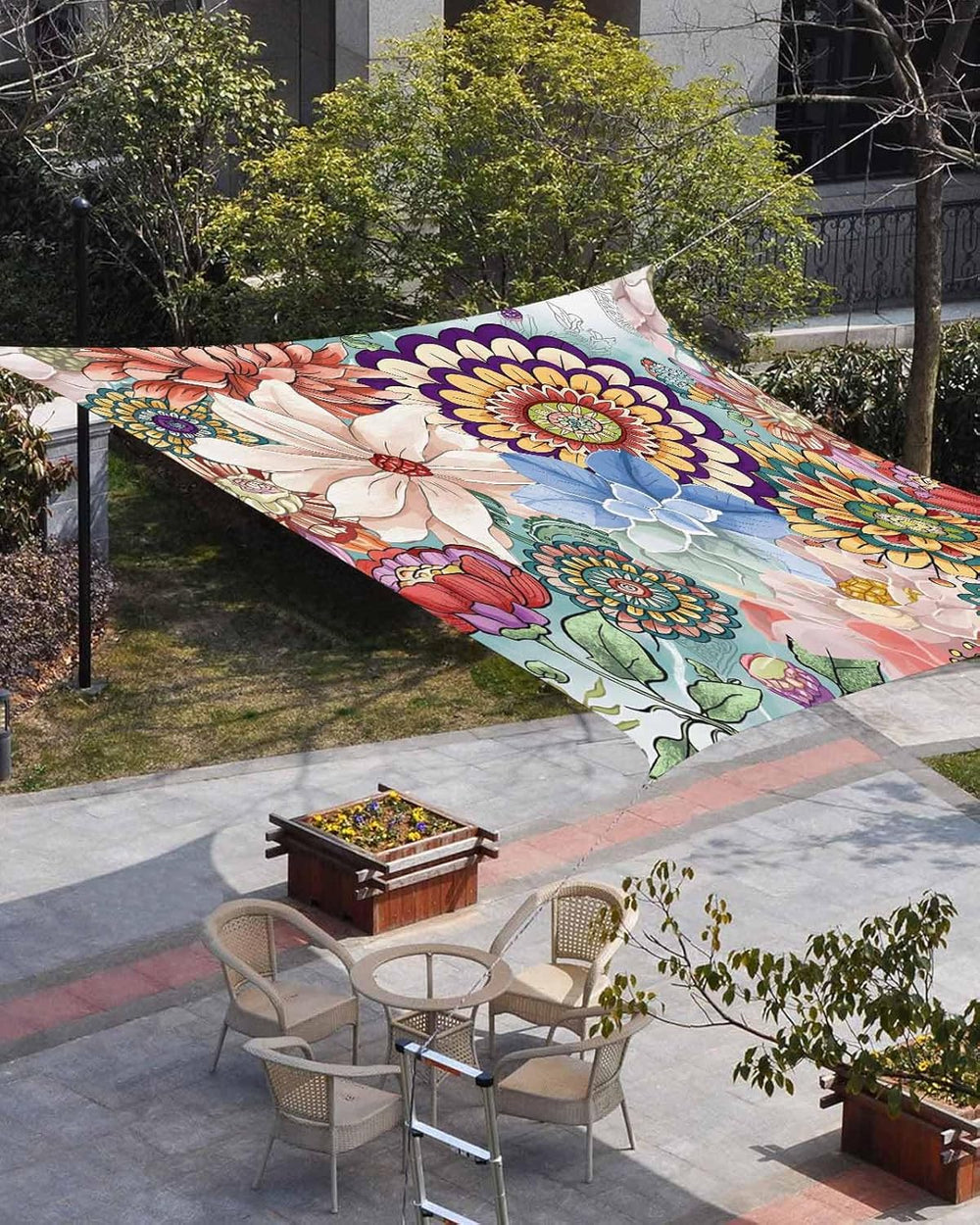 Sun Shade Sail 8'x10' Boho Floral Rectangle Sun Shade Sails Canopy Wa...