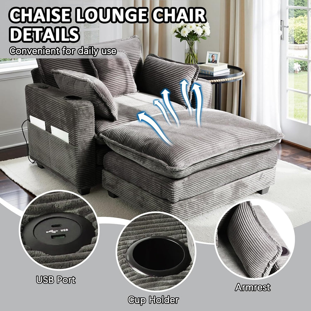 Gexpusm Oversized Chaise Lounge Chair Indoor with Ottoman (Grey)