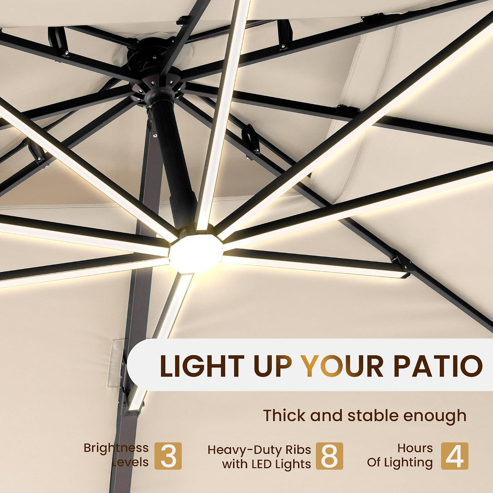 10 X 13 FT Cantilever Patio Umbrella Outdoor with Lights & Base