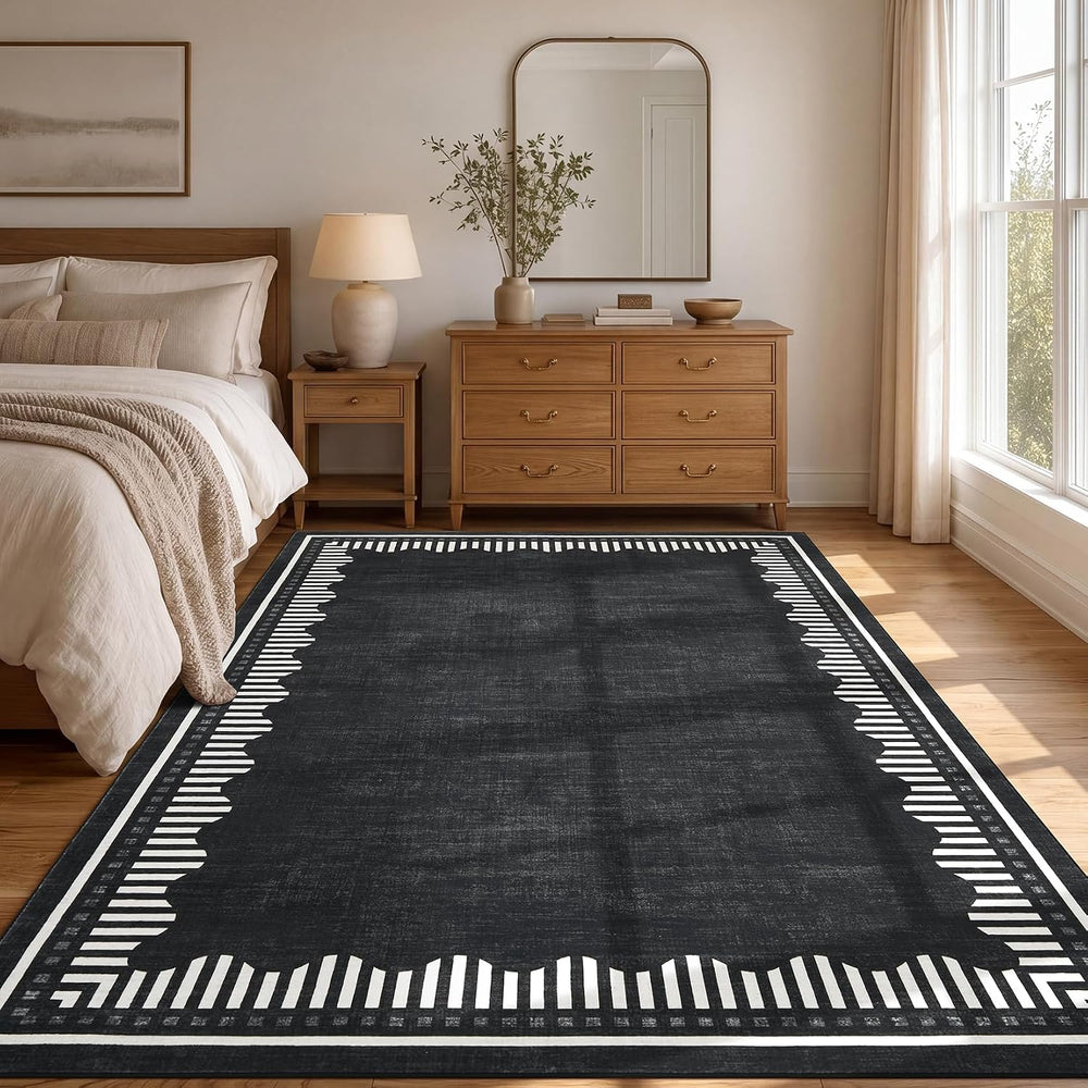 Garvee 8x10 Washable Living Room Area Rug Scalloped Neutral Non Slip Rugs