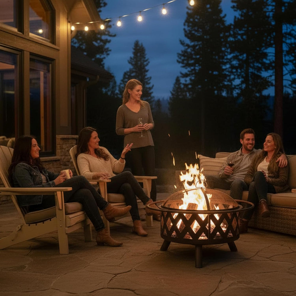 Sunnydaze Crossweave 30" Small Outdoor Fire Pit, Wood Burning, Round