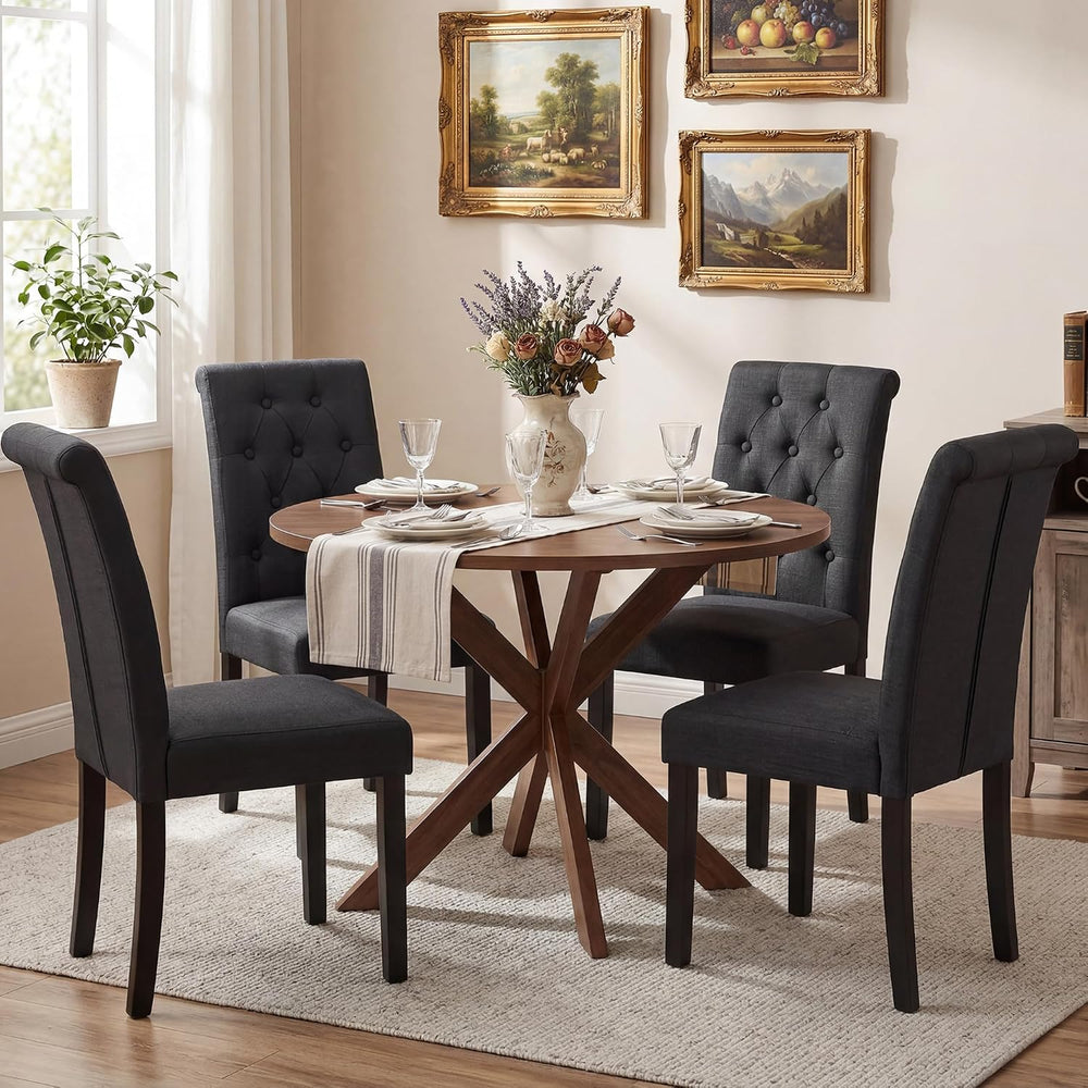 LSSBOUGHT Set of 4 Modern Tufted Dining Chairs, Button Padded Fabric Chairs w...
