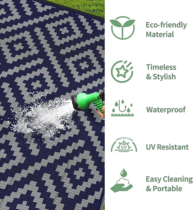 GENIMO Outdoor Rug for Patio Clearance, 10'x14' Waterproof Camping Ma...