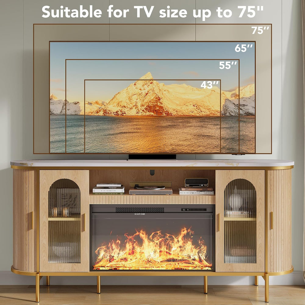 70" Fluted Fireplace TV Stand for TVs Up to 80 Inches, Entertainment Cen...