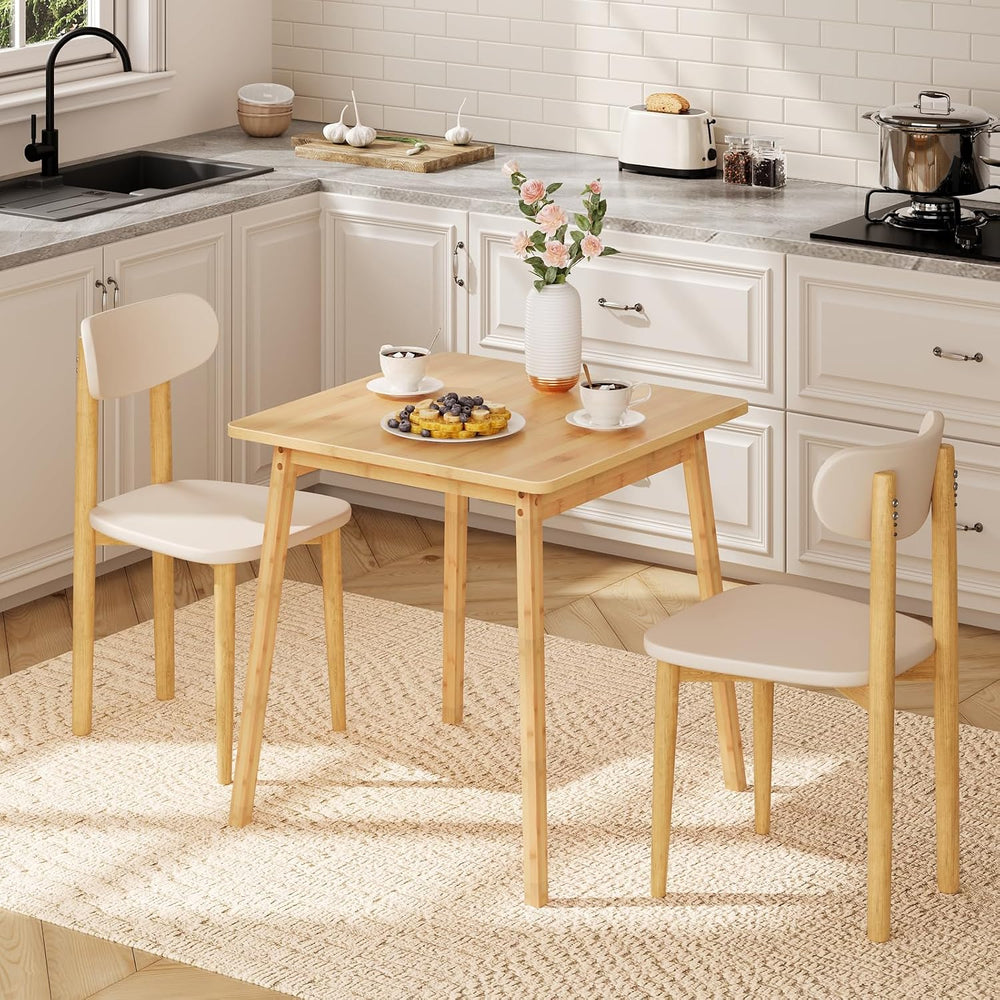 HOOBRO Bamboo Dining Table, Square Dining Table for 2, 27.6" Kitchen Tab...