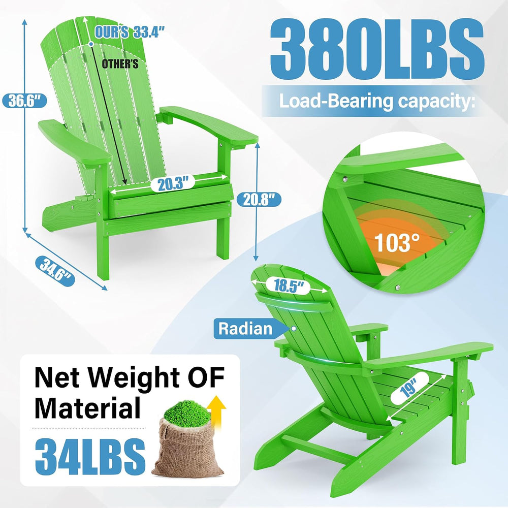 YEFU Adirondack Chairs Set of 4, All-Weather Outdoor Chairs, Lime Green