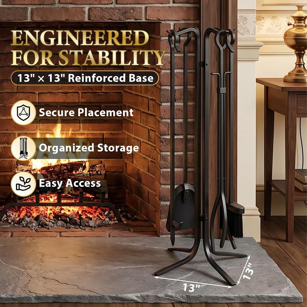 FEED GARDEN Hand Forged Fireplace Tool Set with Stand, Wrought Iron 5 Piece 2...