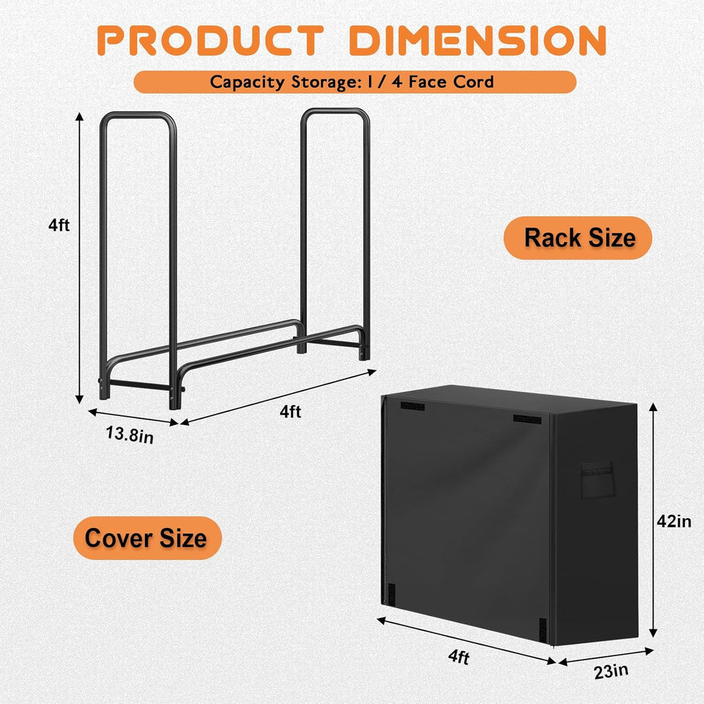 Gtongoko 4FT Firewood Rack Outdoor with Cover Heavy Duty Log Holder