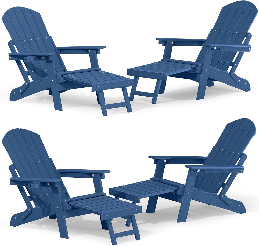 YEFU Adjustable Adirondack Chair with Footrest,All-Weather, Set of 4,Navy