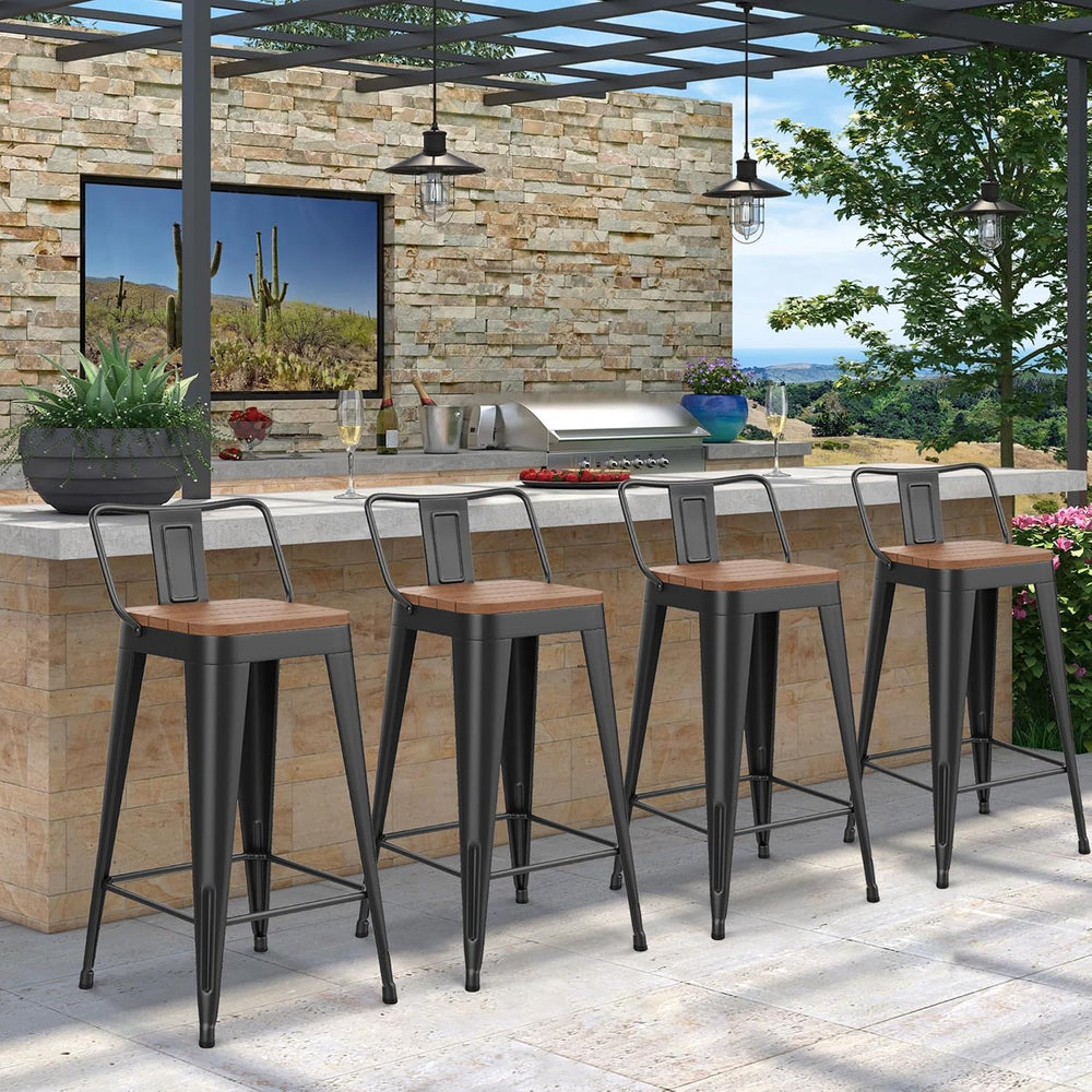 HAOBO Home 24" Outdoor Barstools Patio Stool Metal Bar Stools Set of 4 C...