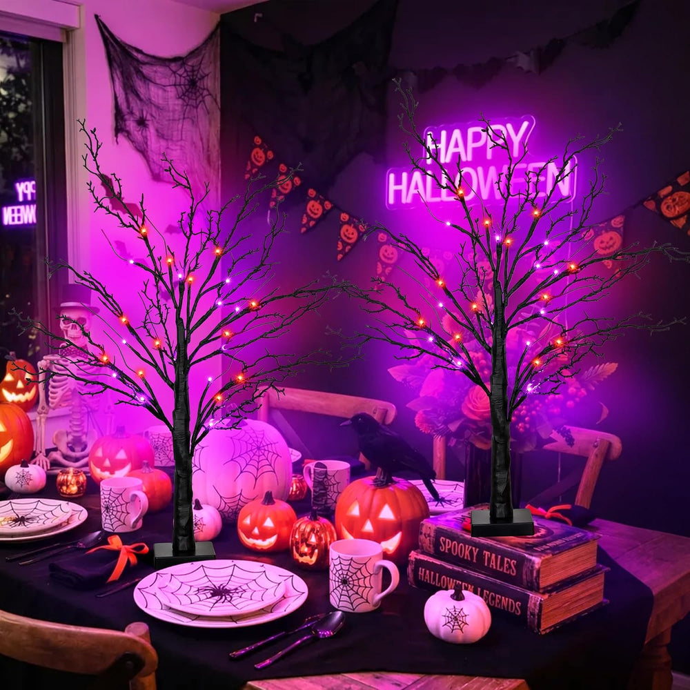 [Timer] 2 Pack Halloween Decorations Indoor, 24 Inch Lighted Black Halloween ...
