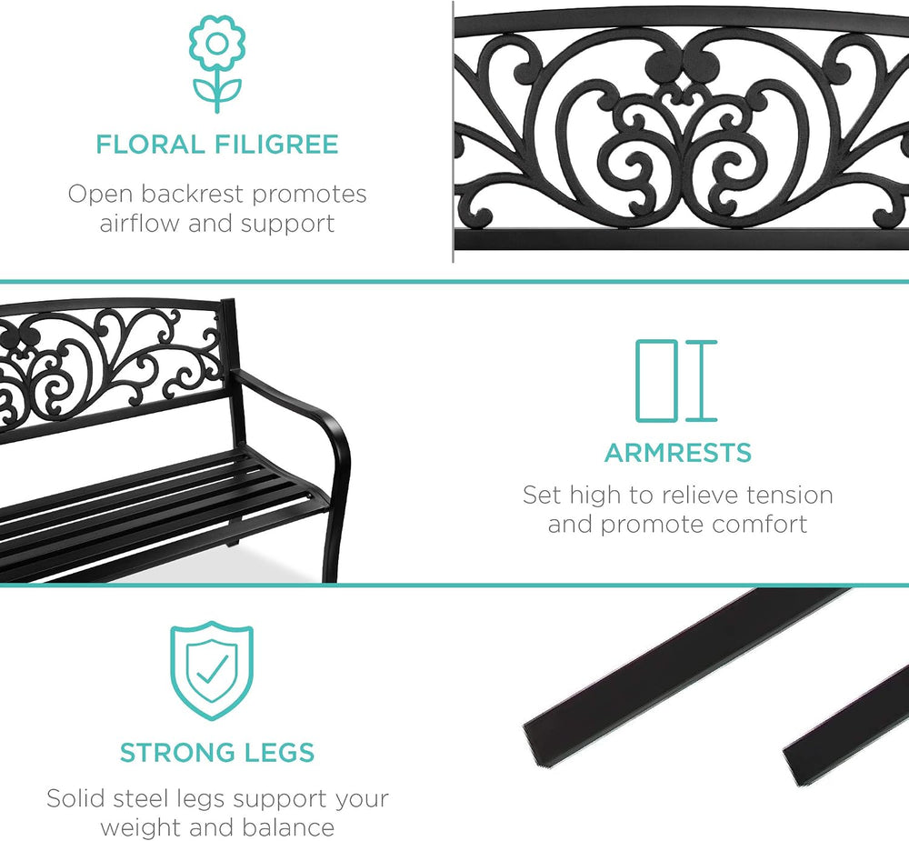 Best Choice Products Outdoor Bench Steel Garden Patio Porch Furniture for Law...