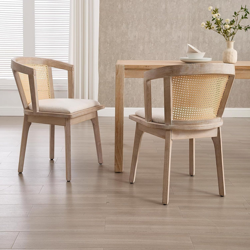 Kmax Rattan Dining Chair Set of 4 Farmhouse Semi Barrel Dining Room Chair Woo...