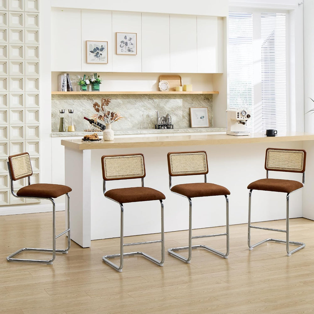 ONEVOG 26" Mid-Century Rattan Counter Height Bar Stools, Brown, Set of 2