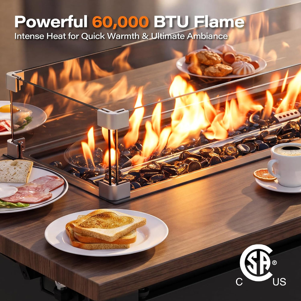 Lausaint Home Propane Fire Pit Table 43 Inch with Lid, 60,000 BTU Gas Fire Pi...