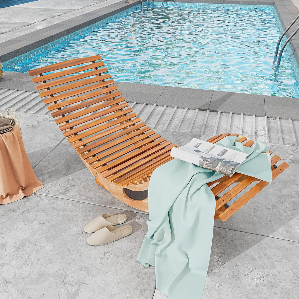 HAPPYGRILL Outdoor Acacia Wood Chaise Lounge, Rocking Chair with High Back, S...