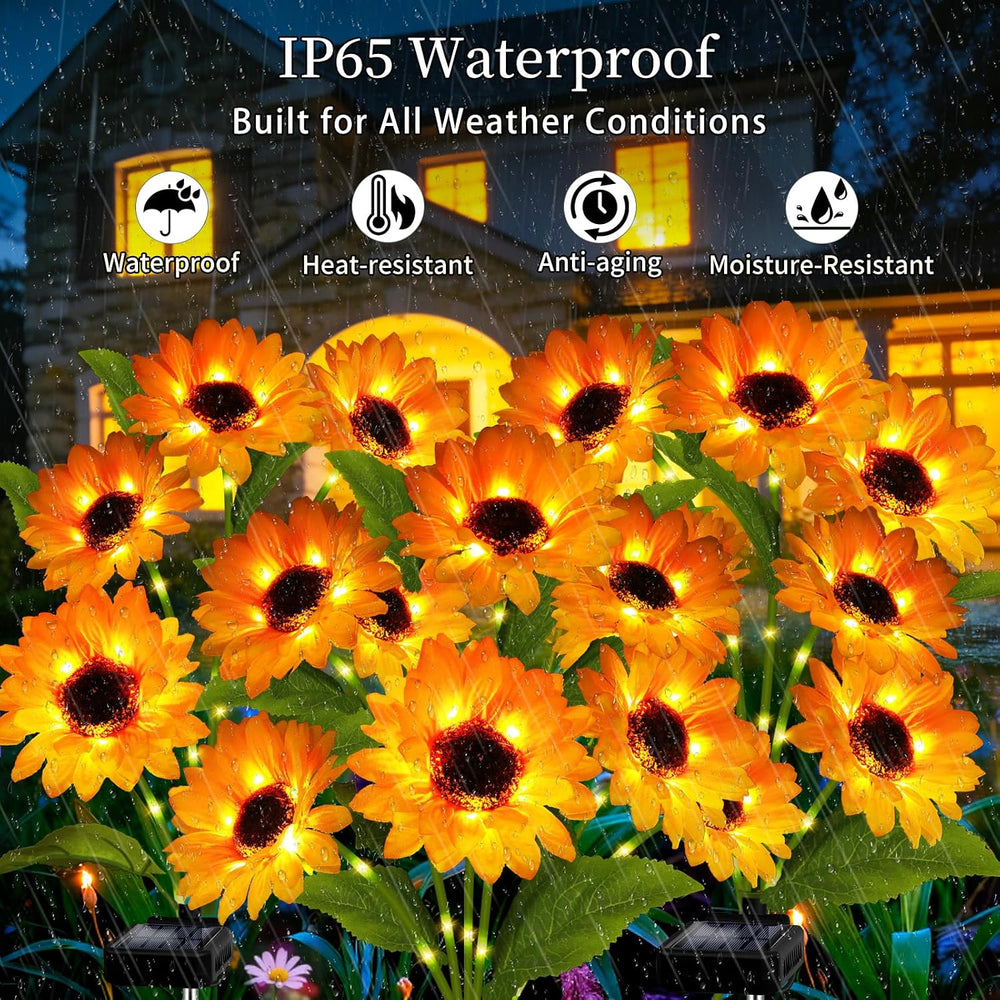 Solar Garden Lights Outdoor, 4 Pack Solar Sunflower Lights with 18 Head 3.5 I...