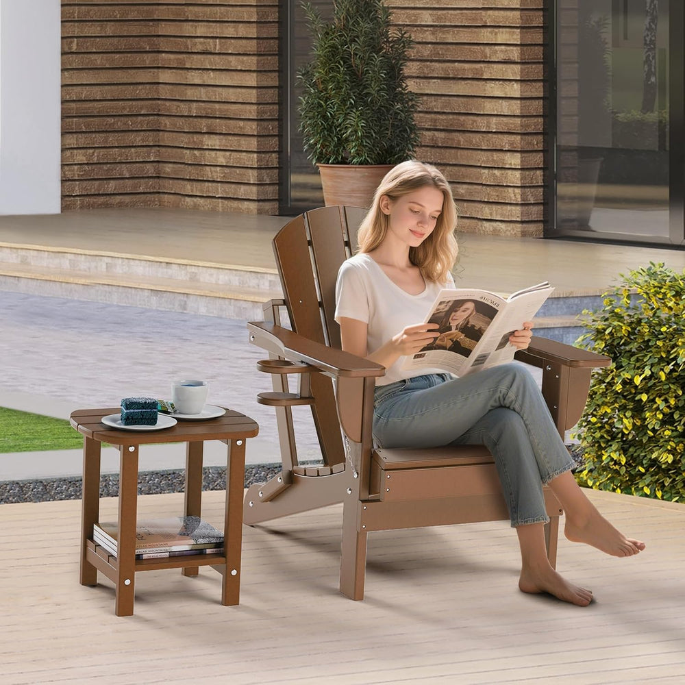 nalone Adirondack Side Table 16.5" Outdoor Side Table HDPE Plastic Doubl...