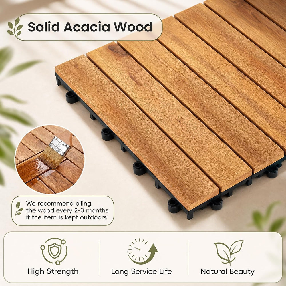 Goplus 54-Pack Acacia Wood Interlocking Deck Tiles (54 PCS,Straight)