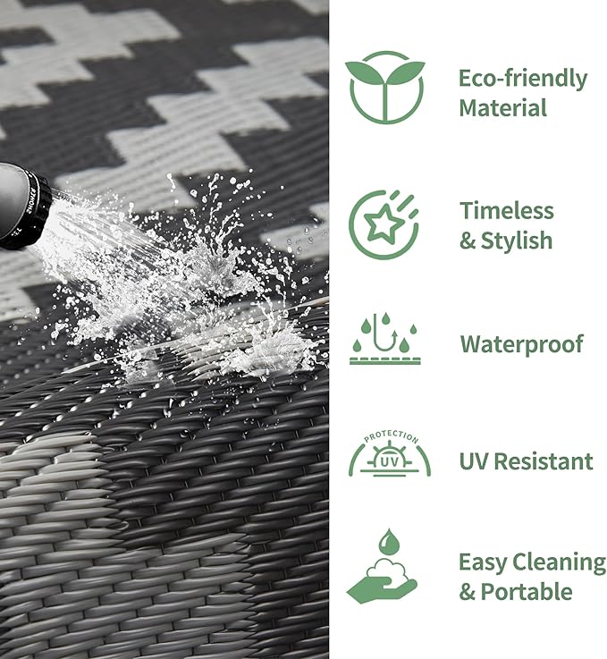 GENIMO Outdoor Rug for Patio Clearance,9'x12' Waterproof Large Mat,Re...