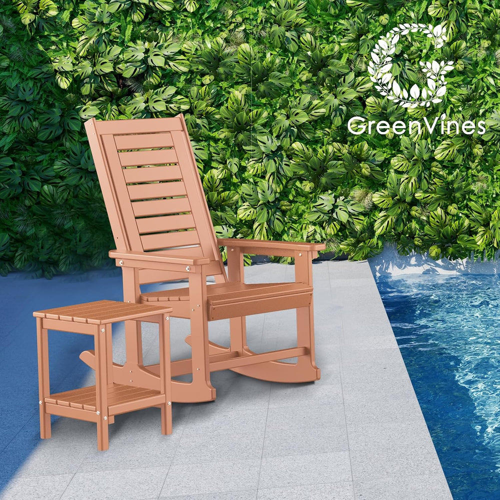 GREENVINES Oversized Outdoor Rocking Chairs Set of 2, HDPE Rocker, Teak