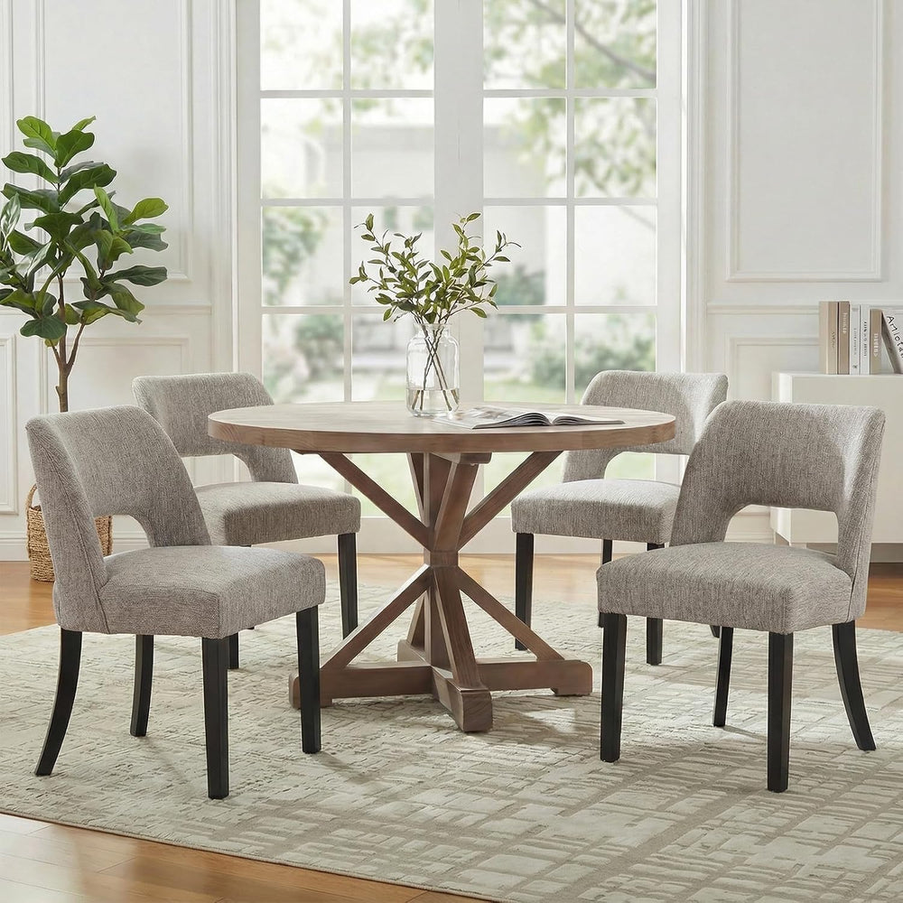 keoni Wooden Dining Chairs Set of 6, Mid Century Modern Upholstered Dining Ro...