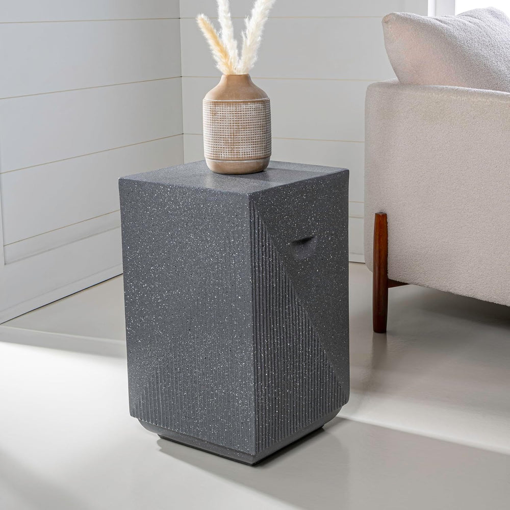 JONATHAN Y Adrian Outdoor Side Table Stool Polyresin 21", Gray Terrazzo