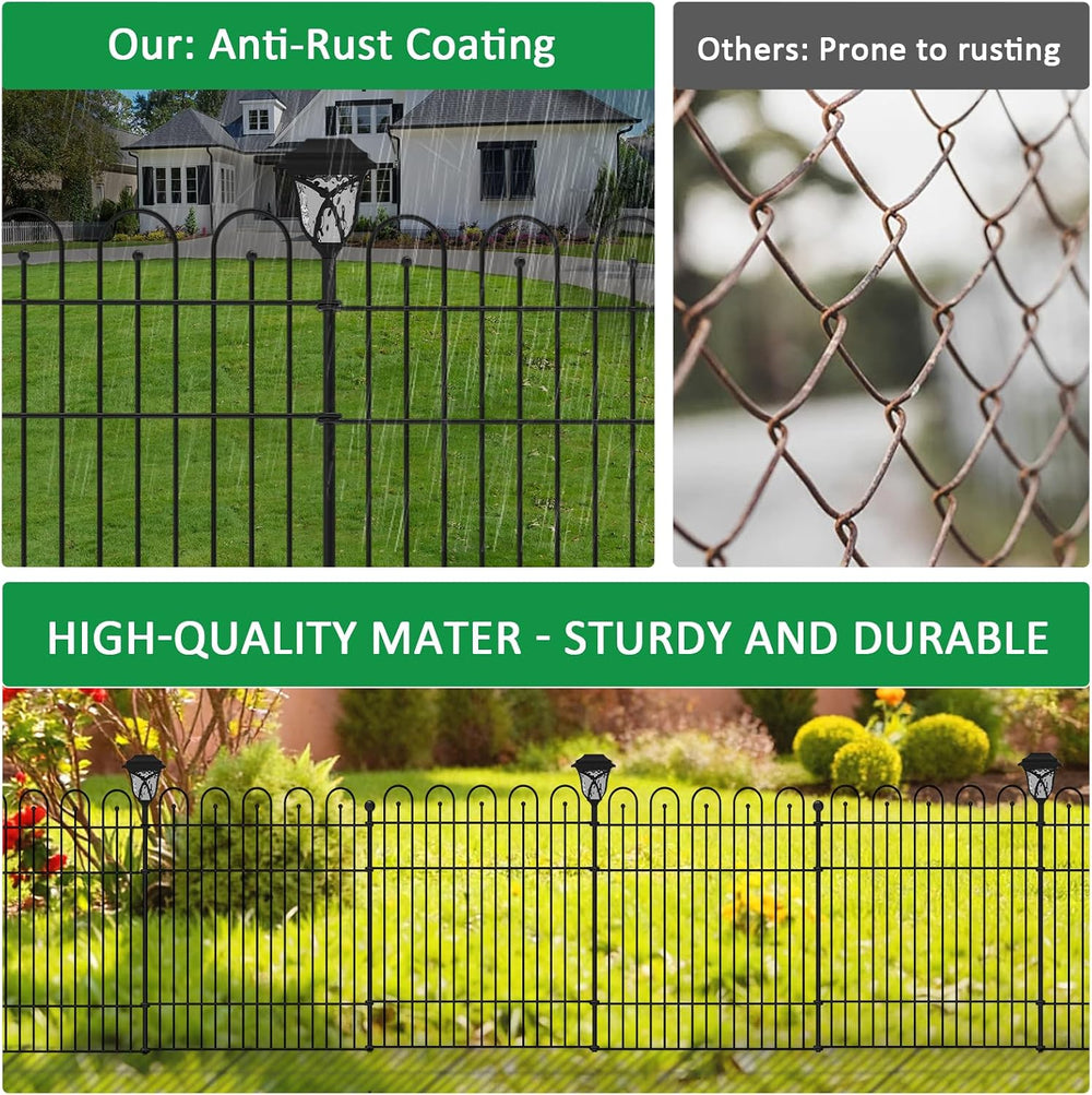 Garden Fence Animal Barrier with Lights , 5 Panels No Dig Dog Fence Outdoor