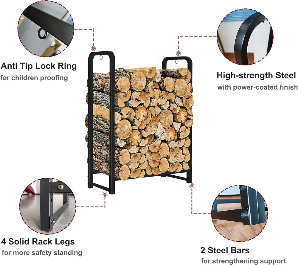 Firewood Rack Stand 2ft Heavy Duty Logs Holder for Outdoor Indoor Fireplace M...