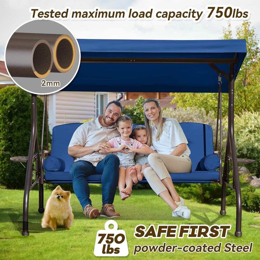 3 in 1 Outdoor Porch Swing with Adjustable Canopy, 3 Seat Outdoor Swing for A...