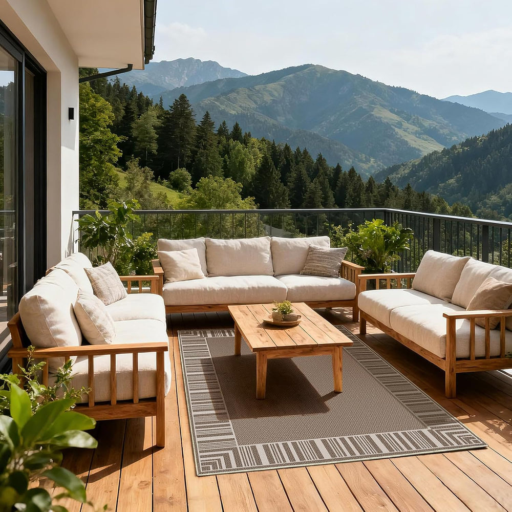 GarveeHome Striped Bordered Rug 8x10 Washable Patio Rug for Living Room Moder...